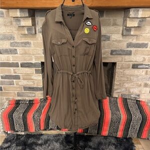 Button-Up Shirt Dress with Patches